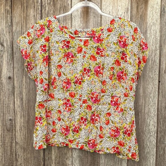 Floral Spotted Short Sleeve Scoop Neck Blouse - Picture 1 of 4